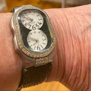 Vintage Philip Stein Teslar Diamond Dual Time Zone Watch